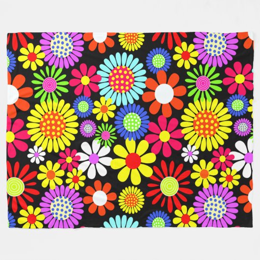 Retro spring hippie flower power fleece deken (Voorkant (Horizontaal))