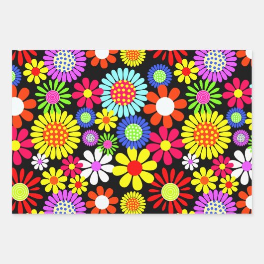 Retro spring hippie flower power inpakpapier vel (Voorkant 3)