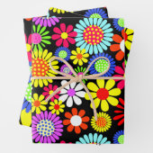 Retro spring hippie flower power inpakpapier vel (In situ)