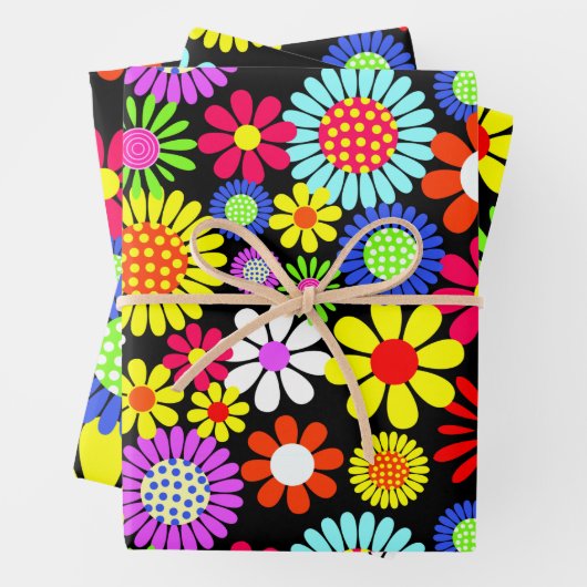 Retro spring hippie flower power inpakpapier vel (In situ)