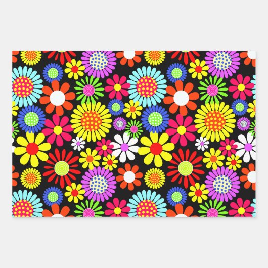 Retro spring hippie flower power inpakpapier vel (Voorkant)