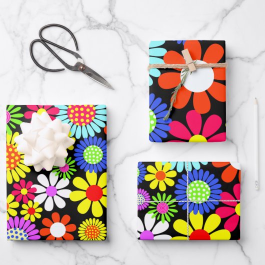 Retro spring hippie flower power inpakpapier vel (Voorkant)