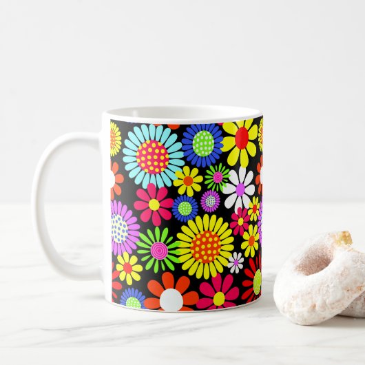 Retro spring hippie flower power koffiemok (Met donut)