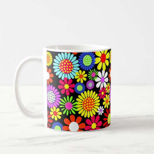 Retro spring hippie flower power koffiemok (Links)