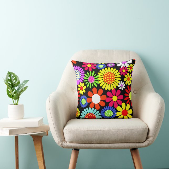Retro spring hippie flower power kussen (Stoel)