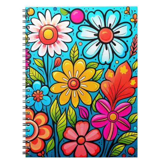 Retro spring hippie flower power notitieboek (Voorkant)
