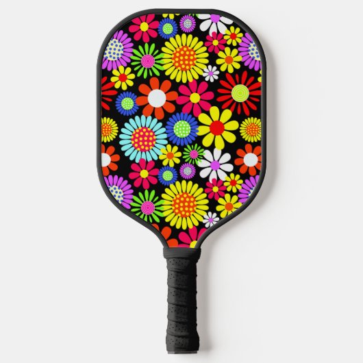 Retro spring hippie flower power pickleball paddle (Voorkant)