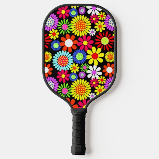 Retro spring hippie flower power pickleball paddle (Achterkant)