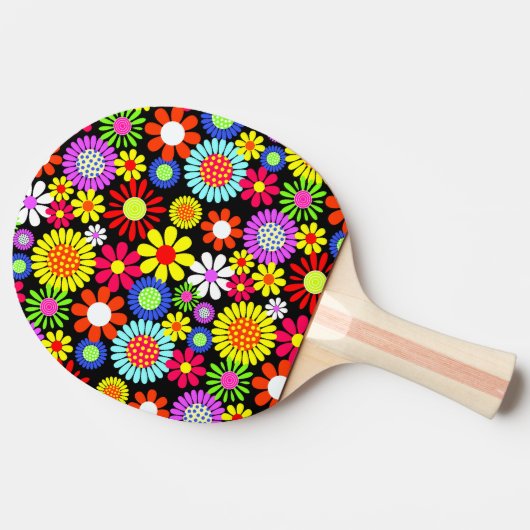 Retro spring hippie flower power tafeltennisbatje (Zijkant)
