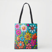 Retro spring hippie flower power tote bag (Voorkant)
