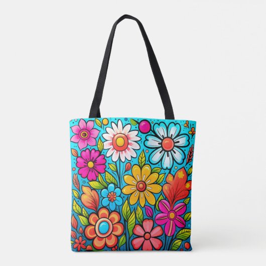 Retro spring hippie flower power tote bag (Achterkant)
