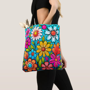 Retro spring hippie flower power tote bag