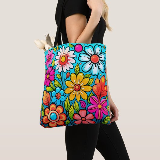 Retro spring hippie flower power tote bag (Dichtbij)