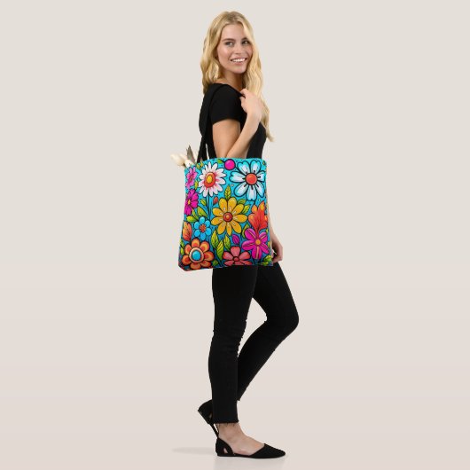 Retro spring hippie flower power tote bag (Op model)