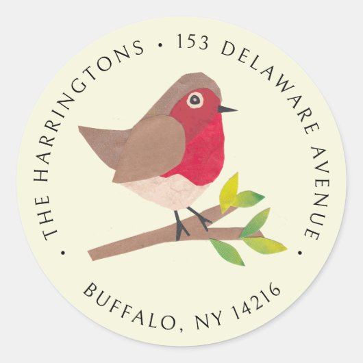 Retro Spring Robin met de hand geïllustreerd retou Ronde Sticker (Voorkant)