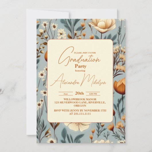 Retro Spring Wildflower Afstuderen Kaart (Voorkant)