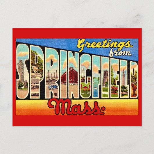 Retro Springfield MA Groet Ansichtkaart Briefkaart (Voorkant)