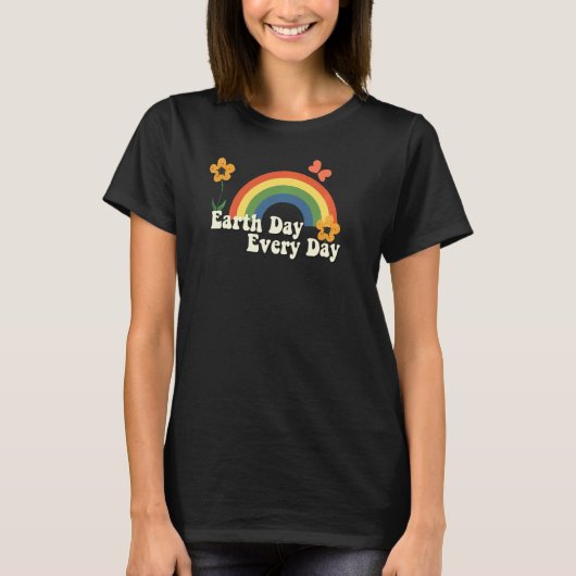 Retro Springtime Aarde Dag Elke dag Regenboogbots T-shirt (Voorkant)