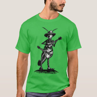 Retro sprinkhaan die mandoline gitaar speelt muzik t-shirt
