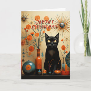 Retro Sputnik Oranje Zwart Turquoise Atoomkat Kaart