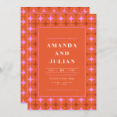 Retro Square Mid Century Modern All-in-One Weddens Kaart (Voorkant / Achterkant)