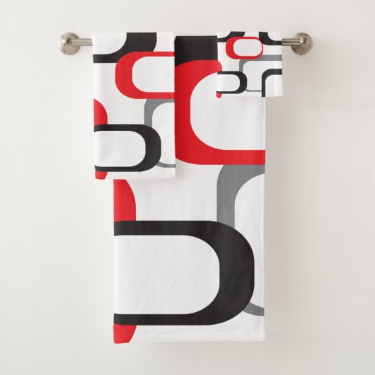 Retro Square Pattern Red Gray Black White Bad Handdoek (Insitu)