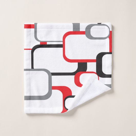 Retro Square Pattern Red Gray Black White Bad Handdoek (Wasdoekje)