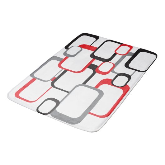 Retro Square Pattern Red Gray Black White Badmat (Gekanteld)