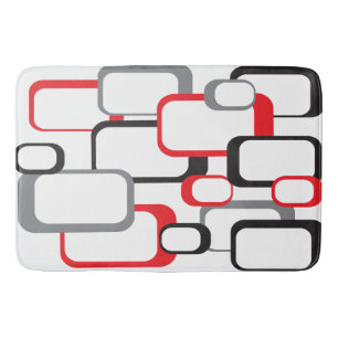 Retro Square Pattern Red Gray Black White Badmat