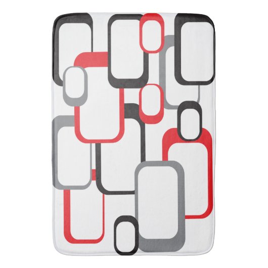 Retro Square Pattern Red Gray Black White Badmat (Voorkant Verticaal)