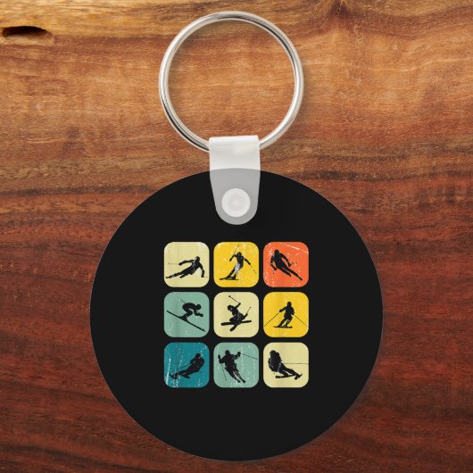 Retro Square Wintersport Ski Nordic Combinatie A Sleutelhanger (Voorkant)