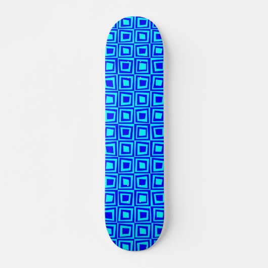 Retro Squares - Blauw op cyaan Skateboard (Voorkant)
