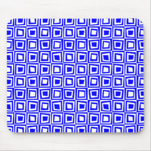 Retro Squares - Blauw op wit Muismat