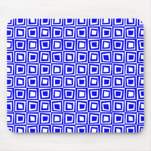 Retro Squares - Blauw op wit Muismat (Voorkant)