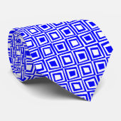 Retro Squares - Blauw op wit Stropdas (Opgerold)