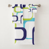 Retro Squares Blue Green White Patroon Bad Handdoek (Insitu)
