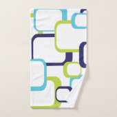 Retro Squares Blue Green White Patroon Bad Handdoek (Handdoek)