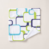 Retro Squares Blue Green White Patroon Bad Handdoek (Wasdoekje)