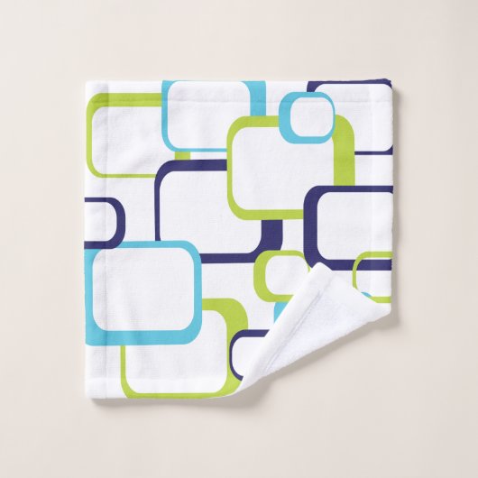 Retro Squares Blue Green White Patroon Bad Handdoek (Wasdoekje)