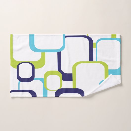 Retro Squares Blue Green White Patroon Bad Handdoek (Handdoek)