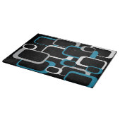 Retro Squares Blue White Grey Pattern Black Snijplank (Hoek)