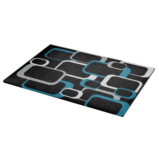 Retro Squares Blue White Grey Pattern Black Snijplank (Hoek)