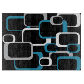 Retro Squares Blue White Grey Pattern Black Snijplank (Voorkant)
