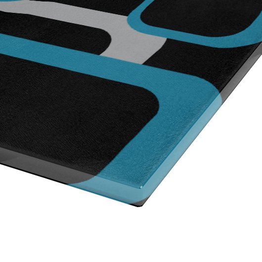 Retro Squares Blue White Grey Pattern Black Snijplank (Hoek)