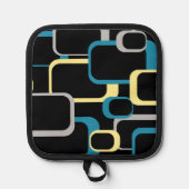 Retro Squares Blue Yellow Grey Black Background Pannenlap (Voorkant)