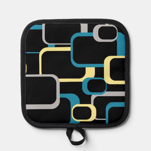 Retro Squares Blue Yellow Grey Black Background Pannenlap (Voorkant)