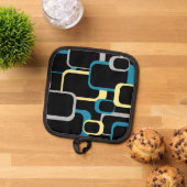 Retro Squares Blue Yellow Grey Black Background Pannenlap (Top down)