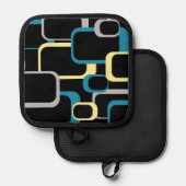 Retro Squares Blue Yellow Grey Black Background Pannenlap (Voorkant / Achterkant)