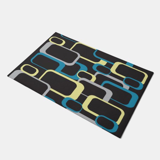 Retro Squares Blue Yellow Grey Pattern Deurmat (Schuin)