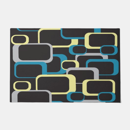 Retro Squares Blue Yellow Grey Pattern Deurmat (Voorkant)